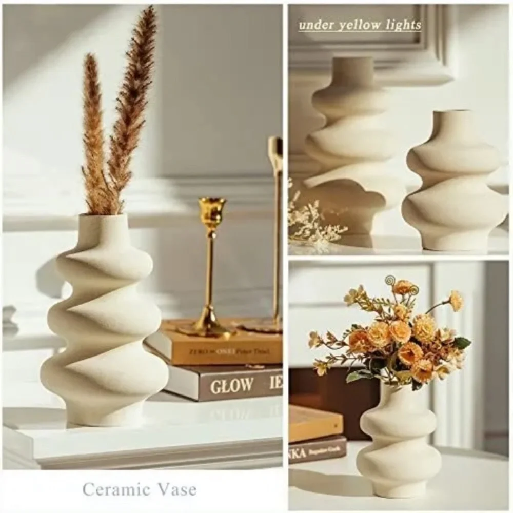 Ceramic Vases Set 2, Modern‎ Home Decor, Off White  Neutral
